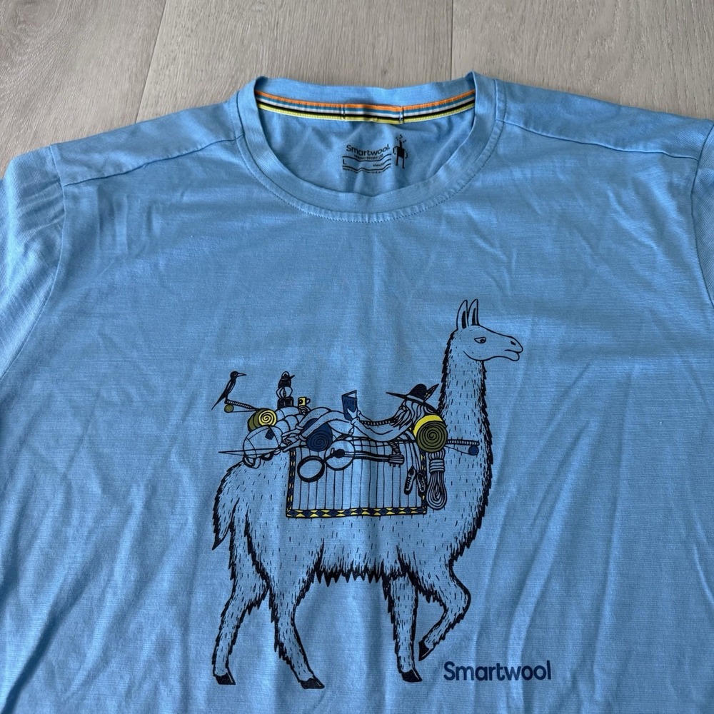 Smartwool Merino Sport 150 Shirt Men's L Large Blue Wool Blend Short Sleeve Crew